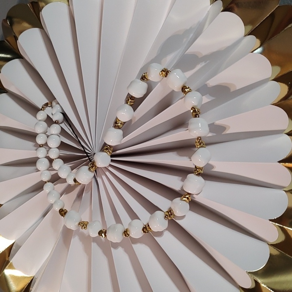 White Lucite and Gold Beaded Necklace